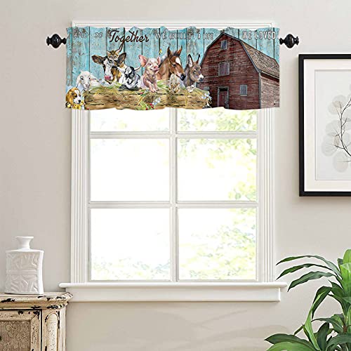 Warm Tour Farmhouse Animal Kitchen Window Curtain Valance, Rustic Farm Retro Wooden Barn Rod Pocket Valance Windos Treatments Drapes,1 Panel Short Curtains For Living Room/Bathroom/Bedroom #TOP2