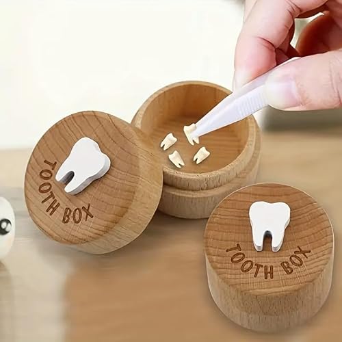Miniatura 2 de Babyzoco Caja De Madera Para Dientes De Leche, Guardadientes, Estuche Para Dientes Infantil, 5.1 Cm Diámetro X 4 Cm Altura, Madera