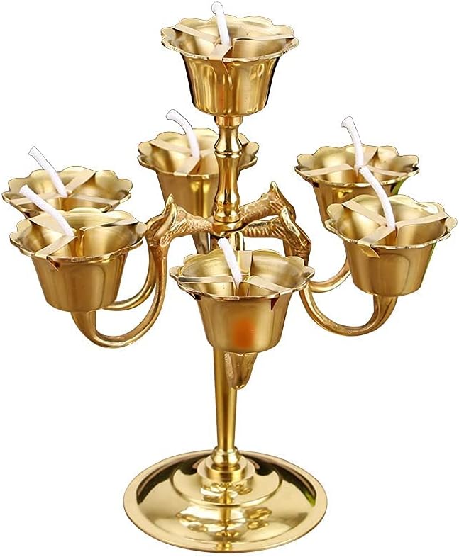 Kerosene Oil Lantern Kerosene Lamp 7 Arms Metal Candelabra Oil Lamp,Retro Candlestick Holder for Candlelight Dinner and Table Decoration Vintage Hurricane Lantern (Gold )