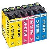 KINGJET Epson用 互換インクMUG-4CL （C/M/Y）エプソンマグカップ MUG インクカートリッジMUG-C MUG-M MUG-Y シアン マゼンタ イエロー 6色セットEW-452A EW-052A 大容量 個別包装 残量表示