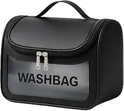 Necessaire Transparente Viagem Bolsa Ideal para Cosméticos Maquiagem Higiene Pessoal Fechamento com Zíper Fácil Acesso Design Moderno Funcional Impermeável (Preto)