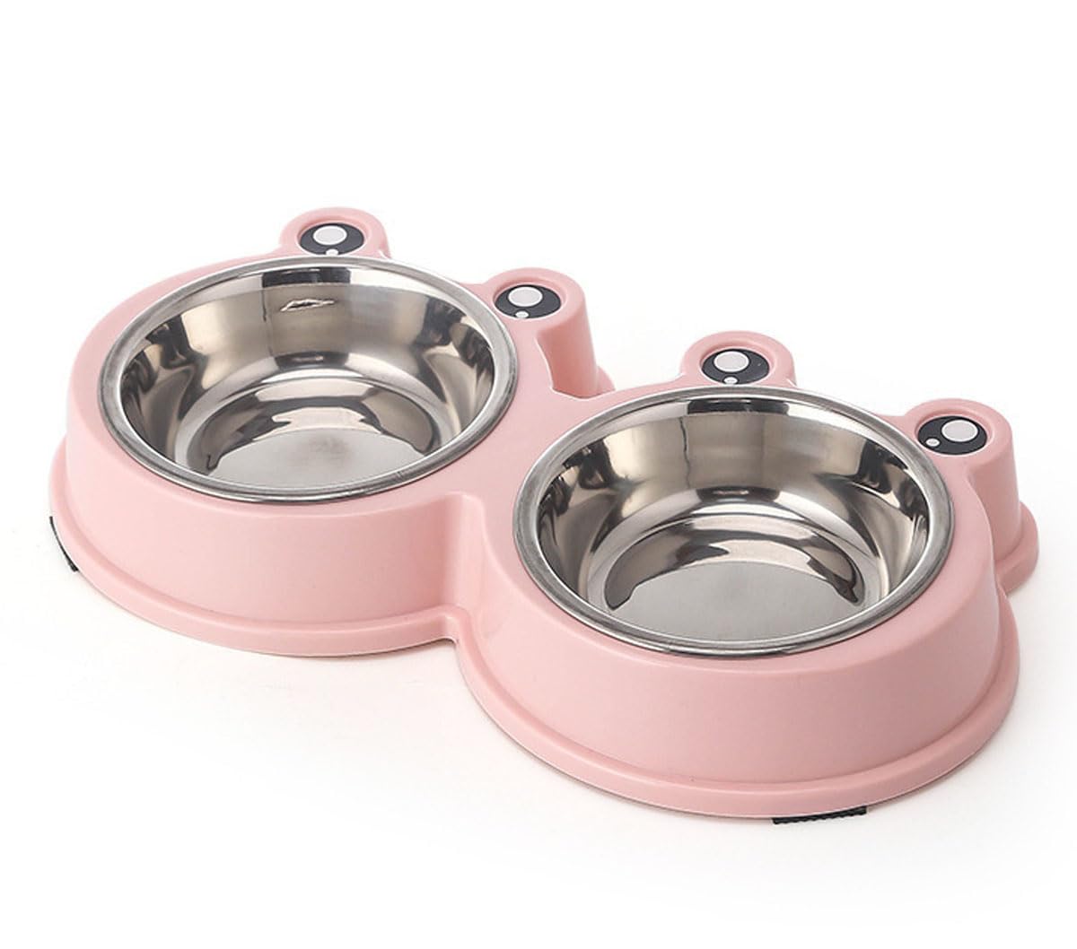 KuTi Kai Stainless Steel Pet Bowls,Double Dog Bowls,Double Food & Water Bowls for Dogs, Cats & Rabbit, Non-Slip Pet Feeder with Cute Modeling (Pink, Small)