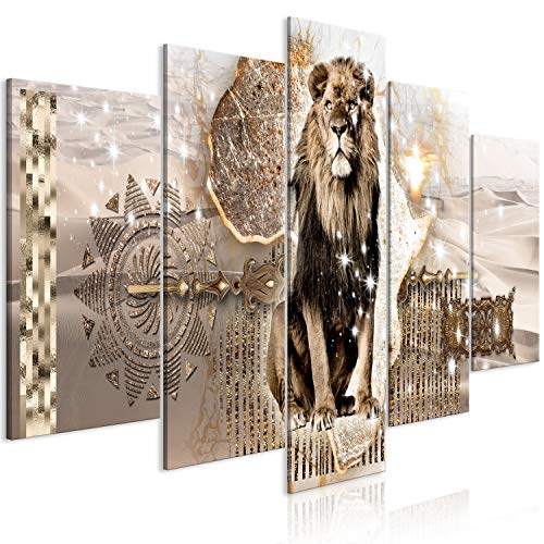 artgeist Acoustic Canvas Wall Art Lion 80x40 in - 5pcs Picture with Acoustic Foam Sound Print Artwork Room Acoustics Soundproofing - Animals Abstract Africa g-C-0305-b-m