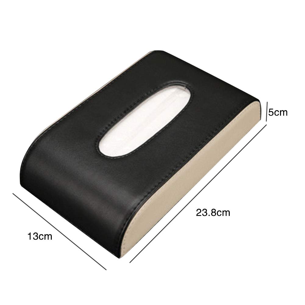 idain Car PU Leather Paper Holder Tissue Box Holder Tissue Case Dispenser for Car Home and Office (Black+Beige)