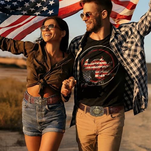 Image of SANSTHS Western Cowboy Belts for Men Women, Mens Western Belt Bull Buckle Country Belt Cowboy Leather Belt for Jeans