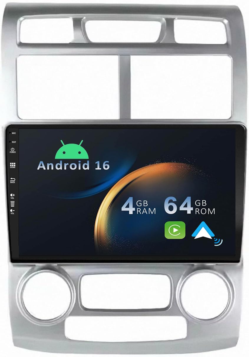 [4+64G]Android 16 2 Din Radio con navigazione per Kia Sportage 2005-2010-[Integrato CarPlay/Android Auto/DSP/GPS/Bluetooth 5.0/MirrorLink/Controllo del volante]-IPS 9" Touch