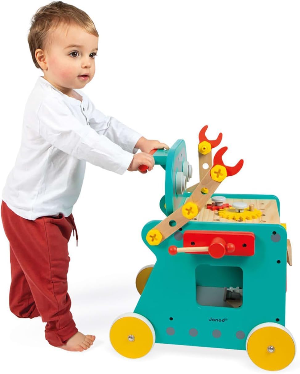 Janod - Wózek robot Brico'Kids - Dziecięca gra DIY - 38 akcesoriów + 3 narzędzia - Gra imitacyjna - Rozwija umiejętności motoryczne - Od 18 miesięcy, J06456