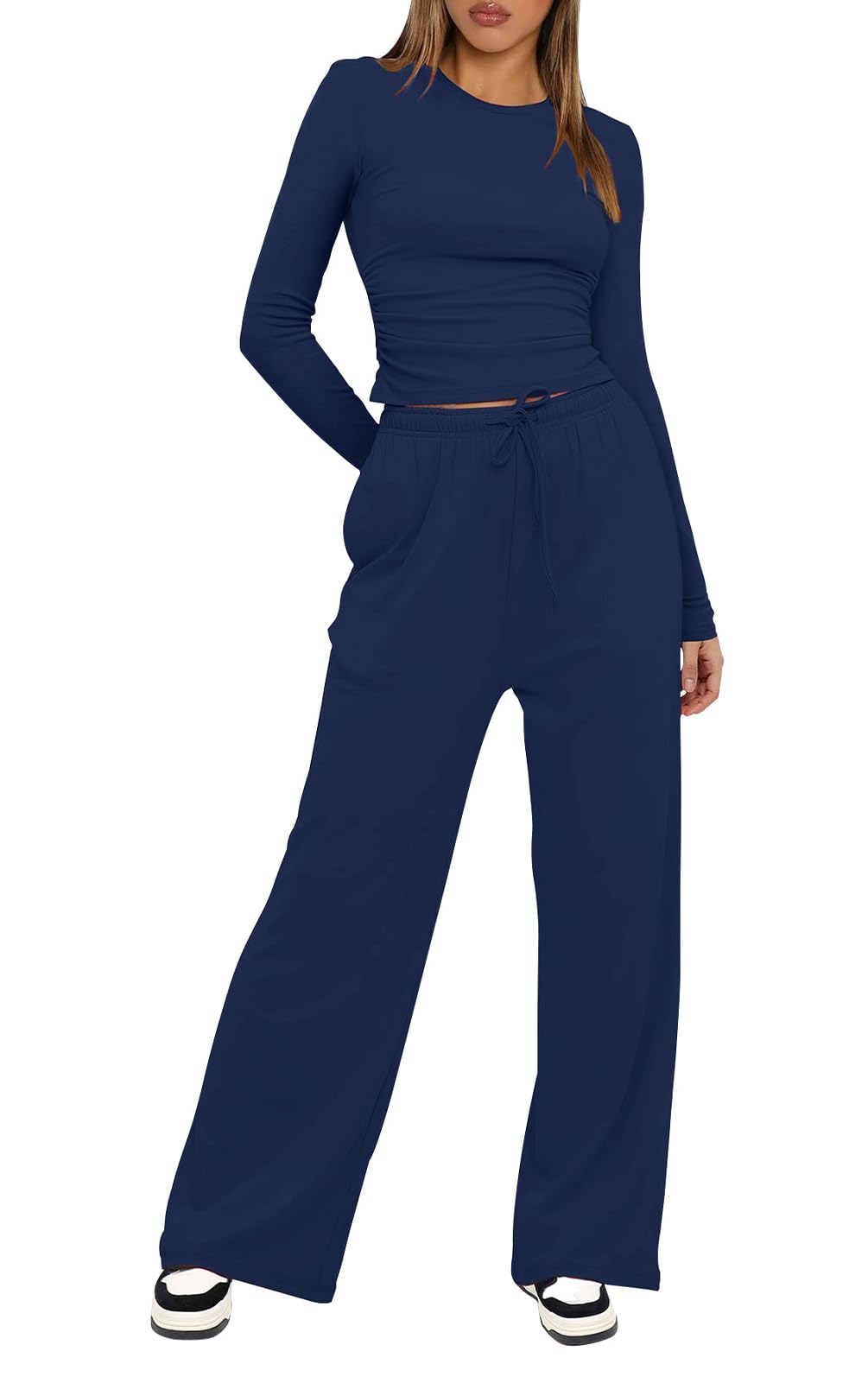 Rayson Conjunto Deportivo Mujer Ancho Dos Piezas Casual Chandal Mujer Completo Manga Larga Conjunto Pantalon y Blusa con Bolsillo Elegante para Casa Fitness Jogging