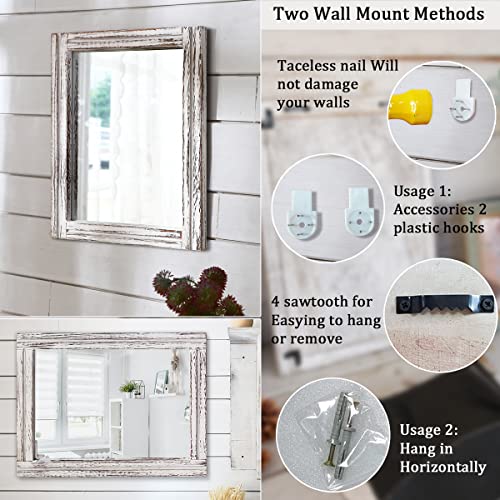 AAZZKANG Rustic Mirror Wood Framed Wall Mirror 20"x16" Rectangle Decorative Bedroom Bathroom Farmhouse Mirror White - Image 4
