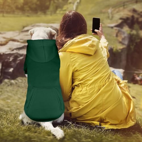 Image of Dog Sweaters for Large Dogs Dog Hoodie Pet Sweater Solid Soft Brushed Fleece Pet Clothes Hoodie Sweatshirt with Pocket(Green-XL)