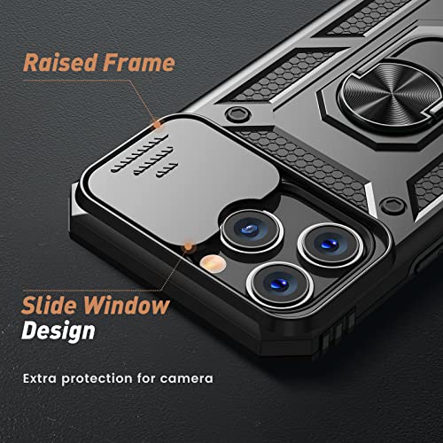Goton For Iphone 14 Pro Max Case With Screen Protector - Slide Camera Cover Phone Case With Ring Stand, Heavy Duty Military Grade Shockproof Rugged Bumper For Iphone 14 Pro Max Accessories Black #TOP2