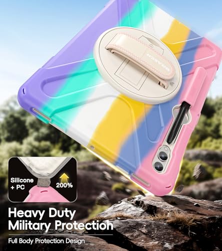 Image of BRAECN Case Galaxy Tab S10 Plus / S9 Plus / S9 FE+ / S8 Plus / S7 Plus / S7 FE | 12.4 inch Shockproof Heavy Duty Full Body Protective Cover with Hand Strap & Kickstand, Shoulder Strap, S Pen Holder Pink
