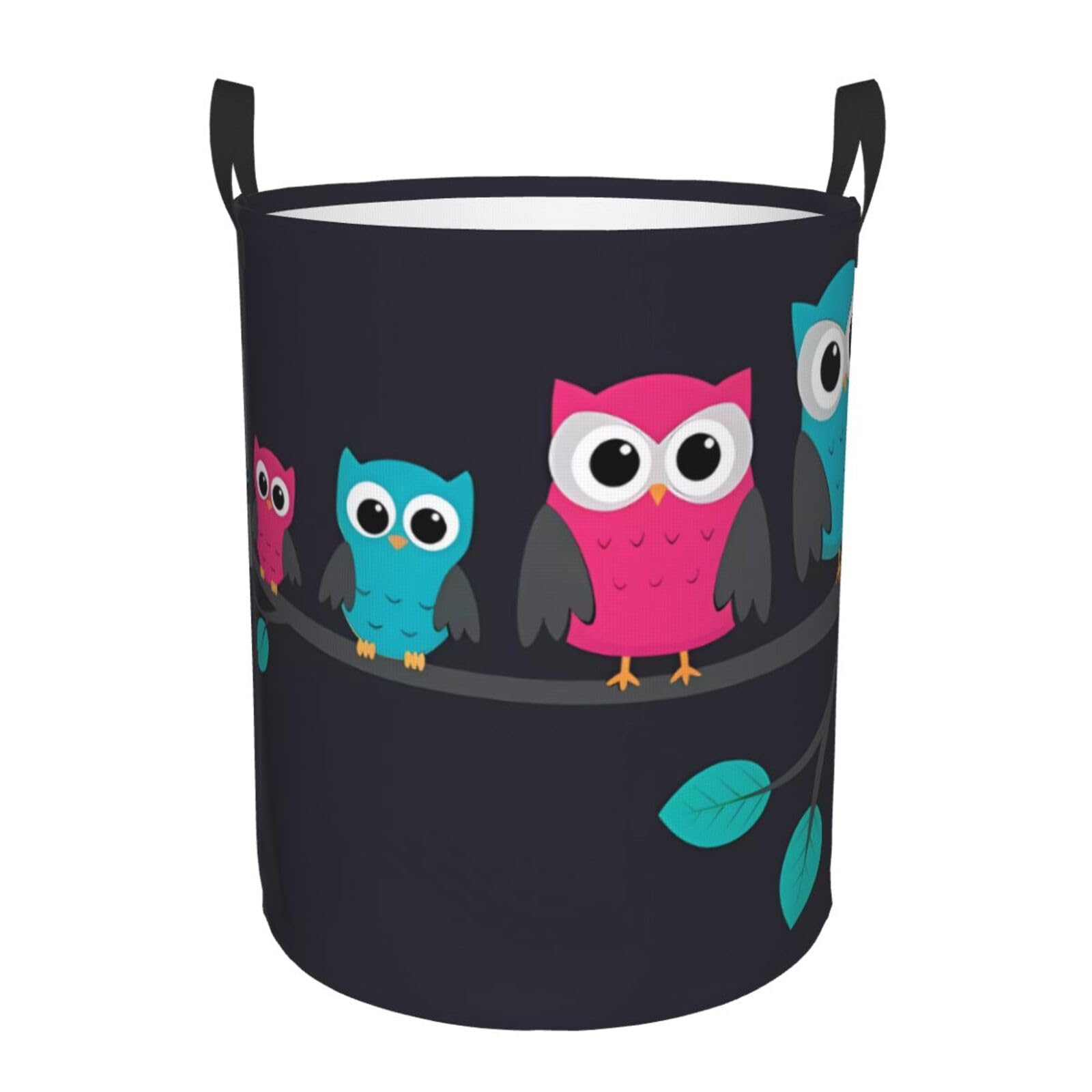 M Collapsible Cute Owls Print Circular Hamper Round