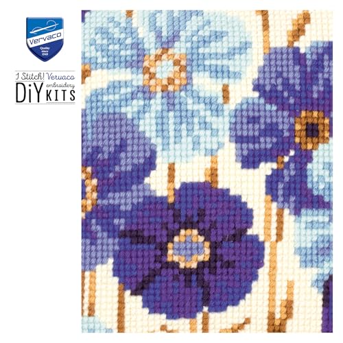 Miniatura 6 de Vervaco Punto De Cruz Kit Cojin Decorativo Anémonas Azules Manualidades Adultos Decoracion Bordar Kit Principiantes Completo Diy Bordado Creativo Regalo Ca. 40x40 Cm Cross Stitch Embroidery