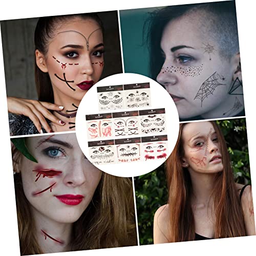ADOCARN 8 Folhas Adesivos De Rosto De Halloween Favores De Festa De Halloween Decoração De Horror De