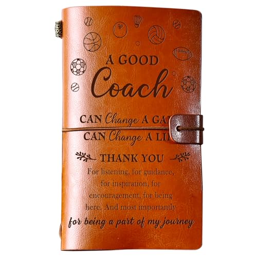 PRSTENLY Coach Gifts Leather Journal, 140 Page Refillable Notebooks Basketball Soccer Football Baseball Softball Coaches Gifts, Thank You Appreciation Christmas Birthday Gifts for Coach Women Men