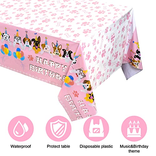 Hhlcwa 3 Pack Pink Puppy Paw Party Tablecloth, Plastic Puppy Dog Birthday Table Cover For Puppy Theme Kids Birthday Party Supplies Decorations, 86.6 X 51.2In #TOP2