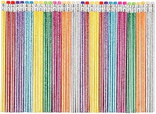 Invero 32 Pack Unsharpened HB Glitter Sparkling Pencils - 16 Different Barrel Colours with Eraser Top for Arts & Crafts, School, Office, Party Bag Filler or General Home