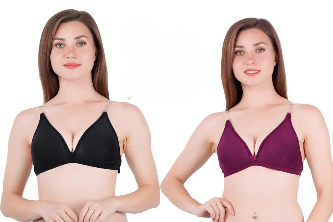 Cotton Non Padded Bra with Transparent Strap, Anti-Sag, Backless, Pack of 2-image-20