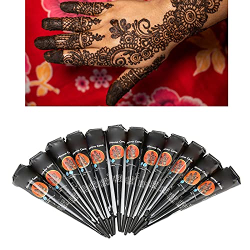 12Pcs Temporary Tattoo Paste Cone, 25G Black Quick Coloring Waterproof Tattoo Ink For Women Men Fake Tattoos Body Art Painting Drawing #TOP5