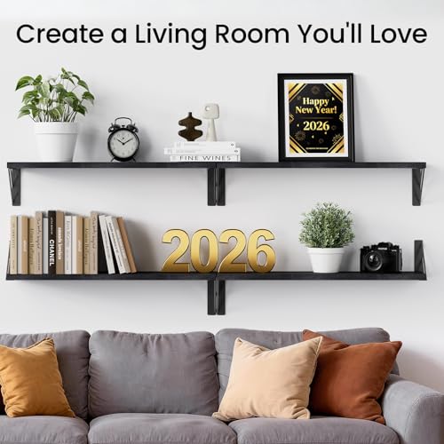 Image of BAYKA Wall Mounted Floating Shelves, Wood Floating Wall Shelf for Books & Decor, Small Space-Saving Display & Organizer(Black,23in,Set of 4)