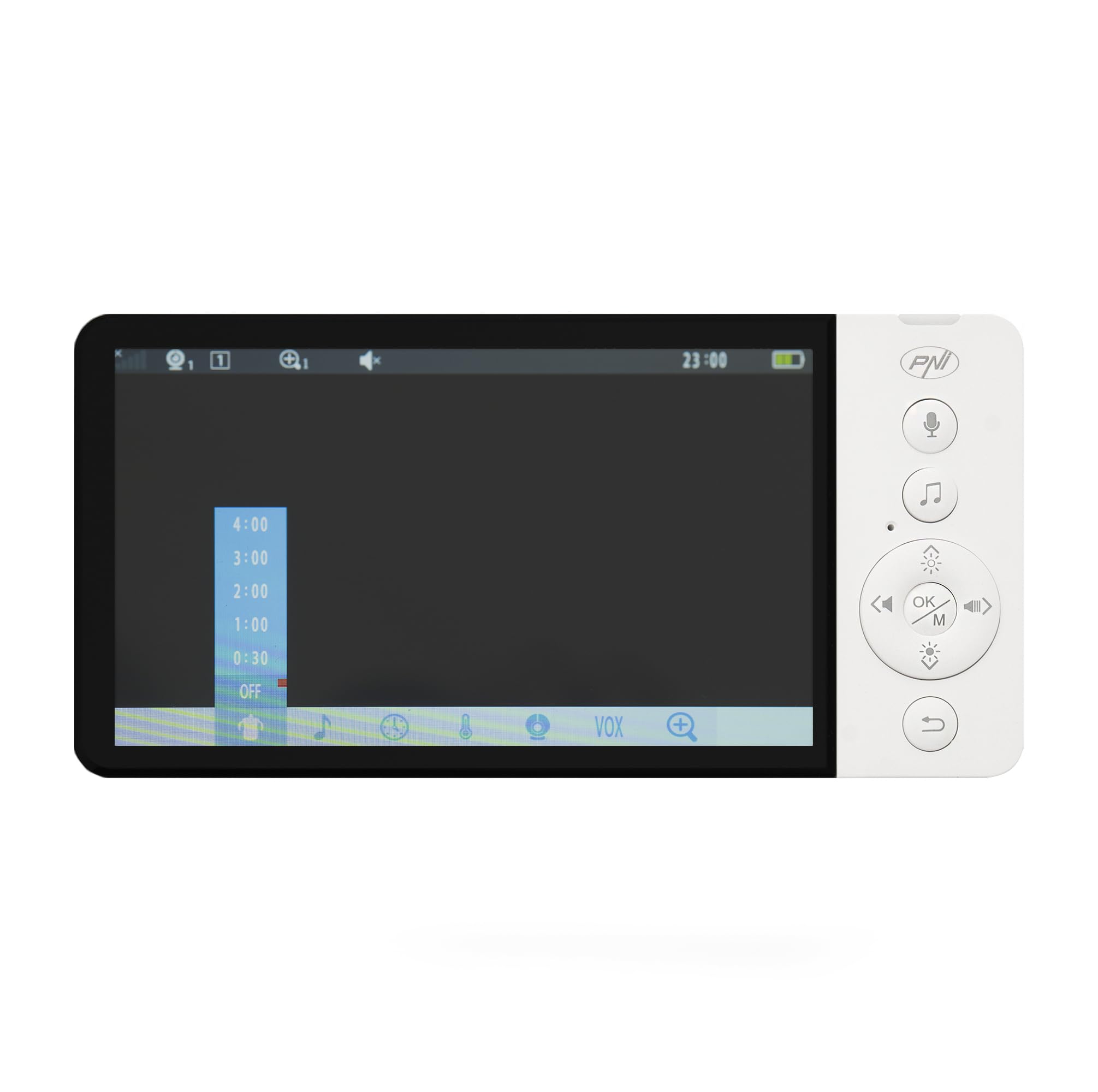 PNI Monitor de Video para bebé BM500 Pantalla de 5 Pulgadas inalámbrico 2.4 GHz, Sensor de Temperatura, VOX, visión Nocturna, función de Zoom, Canciones de Cuna