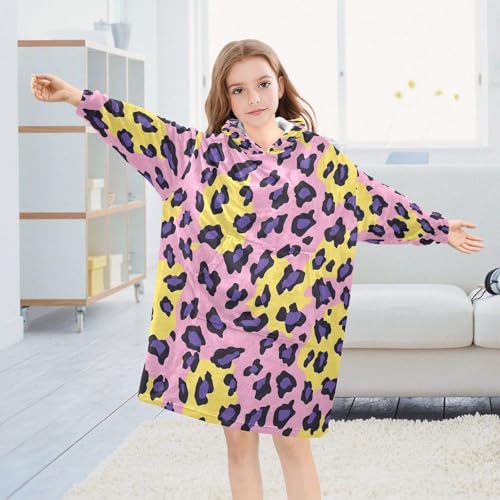 Couverture à capuche violette pour enfants, le cadeau idéal imprimé léopard - 3