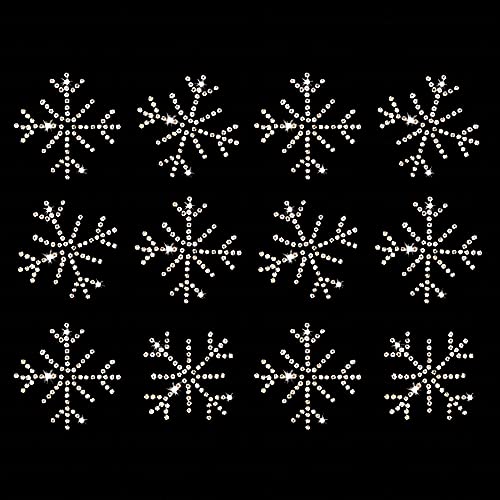 Set of 12 Small Frozen Snowflakes Iron On Rhinestone Crystal T-Shirt Transfers by JCS Rhinestones