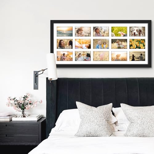 Image of DUENPY 14x32 Picture Frame 4x6 Collage Picture Frame Displays Fifteen 4x6 inch Photos Collage Wall Decor Wall Hanging Black