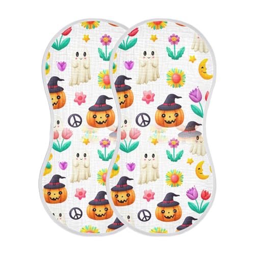 Muslin Burp Cloth for Baby 2PCS Halloween Floral Pumpkins Ghosts Super Absorbent Burping Cloths, Bibs for Newborn Boys Girls
