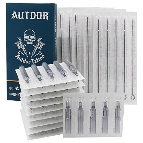 Tattoo Needles and Tips Kit - Autdor 50pcs Disposable Mixed Tattoo Needles + 50pcs Mixed Disposable Tattoo Tips, 5pcs of each 3RL 5RL 7RL 9RL 5RS 7RS 9RS 5M1 7M1 9M1 3RT 5RT 7RT 9RT 5FT 7FT 9FT Cover