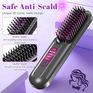 Go Brush Pro, Cordless Hair Straighteners, Heated Hair Brush for Short Long Hairs, Cordless Portable Hair Straightener Brush for Travel Office Home, Rechargeable Heated Brush with 3 Temperature Modes