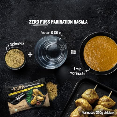 Image of KILRR Chicken Marination Masala - Saza-e-KaaliMirch | Pack of 4 (Marinates 250g Chicken per Pack) | 1- Min Marinade for Tikka, Tandoori Chicken | Just Add Water & Oil | All-Natural, No Preservatives or Additives