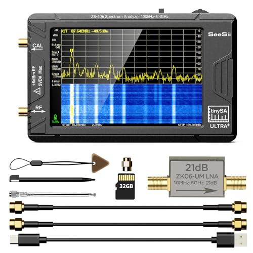 Image of SeeSii TinySA Ultra+ ZS406 Spectrum Analyzer: 4.0 Inch 5.4GHz Handheld Tiny Frequency Analyzer with ZK06-UM 21dB LNA Module 32Gb Card-100kHz to 800MHz MF /HF /VHF UHF Input, 2025 Upgraded