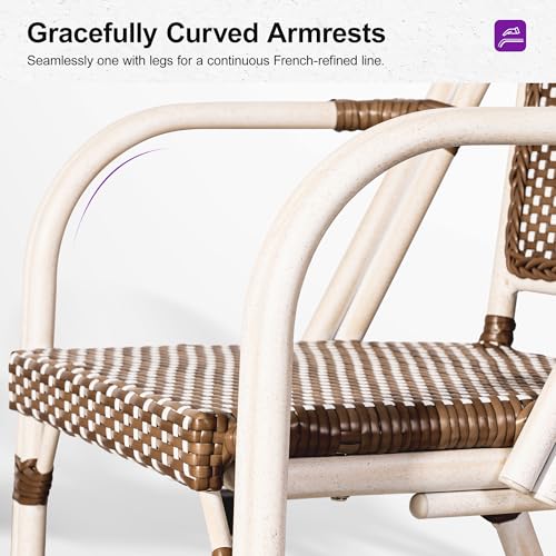 Image of PURPLE LEAF Outdoor Rattan Dining Armchairs Set of 4, White Finish, Brown