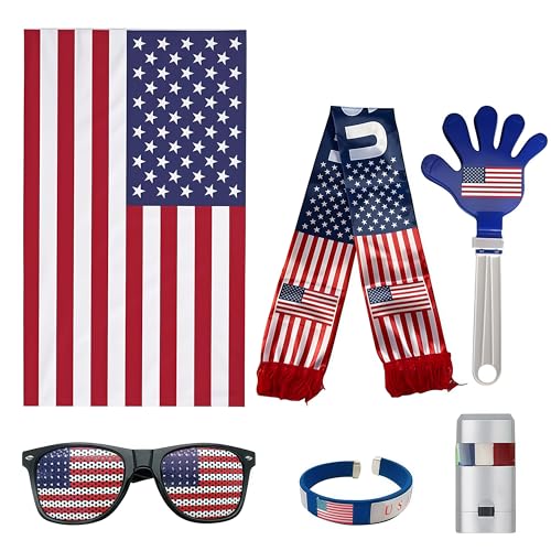 6PC World Cup 2026 Merchandise Soccer Fan Decorations Kit, Includes Flags, Glasses, Face Paint, Wristbands, Clappers, and Scarves for Men and Women(US)