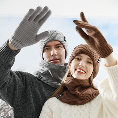 Beanie Scarf Gloves Set for Women, Knit Winter Set, Slouchy Cuffed Skull Cap Touchscreen Glove Warm Infinity Scarves 6