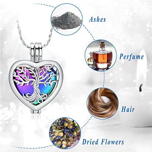 Tree of Life Urn Necklaces for Ashes Heart Shape Cremation Jewelry Memorial Keepsake Jewelry Gifts for Women Men Memorial Lockets Ashes Holder for Pet (Silver-rainbow) - Image 3
