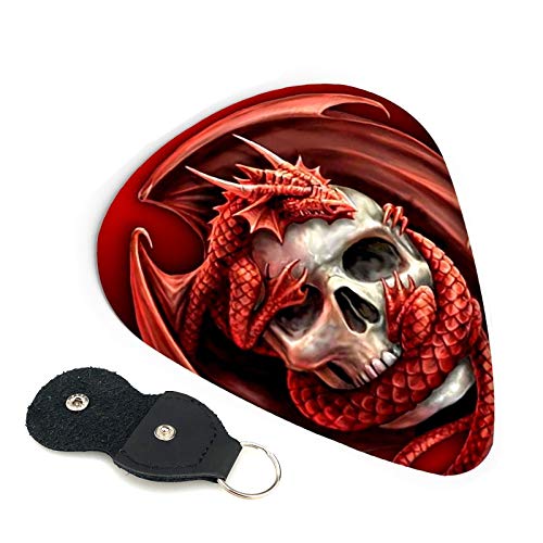 Guitar Picks - 6 Pack,Red Dragon And Skull For Beginner Amateur Professionals Classical Triangle Acoustic Guitar Mandolin Bass Electric Guitar 0.71mm