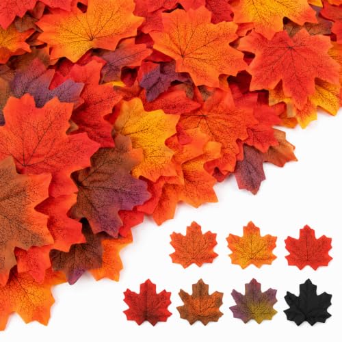 MAQIHAN 350PCS Autumn Leaves - Mixed Colors Fall Decorations Artificial Autumn Foliage Fake Maple Leaves for Halloween Thanksgiving Indoor Outdoor Decor Home Decor