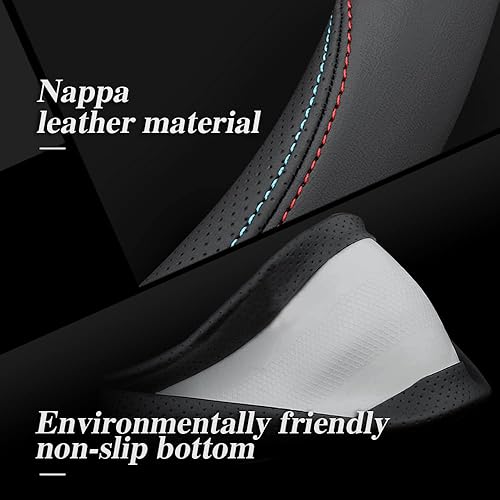 Miniatura 6 de YOUDAXIN Funda de cuero de napa para volante de automóvil, cómoda y antideslizante, universal de 15 pulgadas (negro)