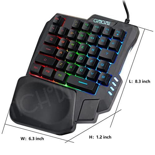 Chonchow One Handed Gaming Keyboard Rainbow Led Light Up, 35 Keys Protable Mini Single Hand Keyboard With Wrist Rest, Ergonomic Wired One Hand Keyboard For Xbox Ps4 Ps5 Pc Laptop With Usb Hub #TOP6