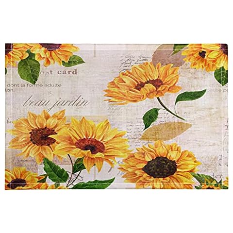 Renewold Retro Art Sunflower Print Placemat, Heat Resistant Place Mats Table Mats Set of 4 Easy Clean Outdoor Indoor Placemats for Kitchen Patio Dining Table Cover