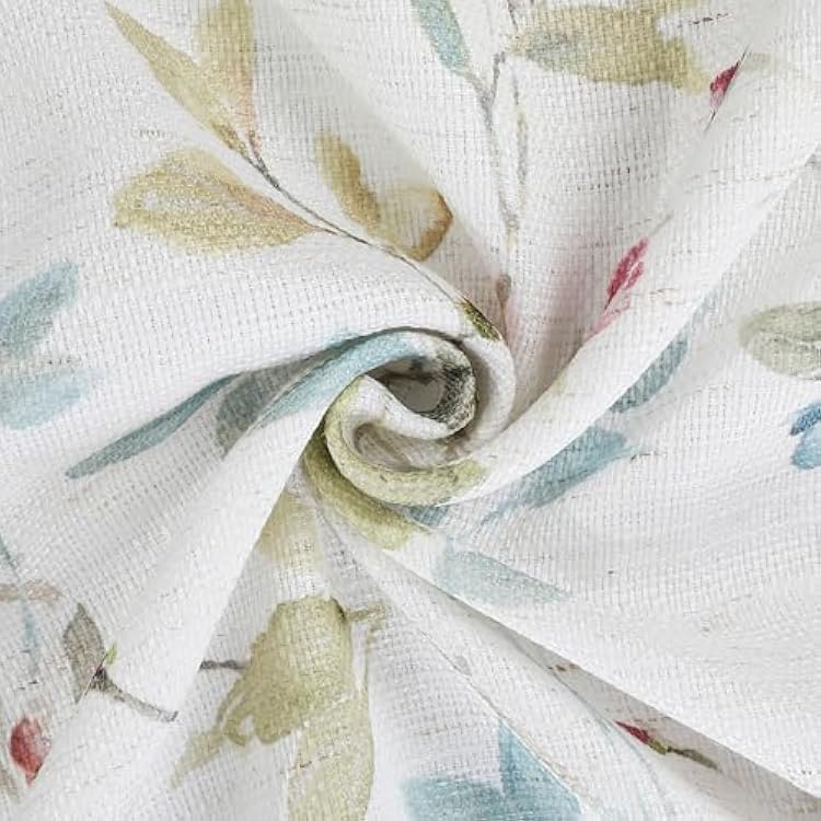 Chyhomenyc Roman Cafe Curtains 24 Inch Length, Linen Blend Textured Small Half Window Curtain, Leaf Floral Printed Light Filtering Short Curtains for Kitchen Bathroom, 28Wx24L inches, 2 Panels