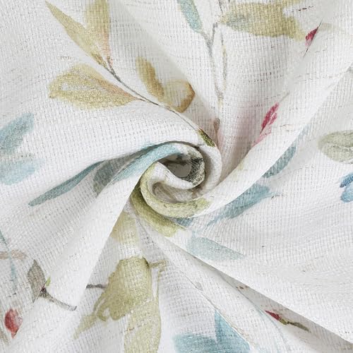 Image of Chyhomenyc Roman Cafe Curtains 24 Inch Length, Linen Blend Textured Small Half Window Curtain, Leaf Floral Printed Light Filtering Short Curtains for Kitchen Bathroom, 28Wx24L inches, 2 Panels