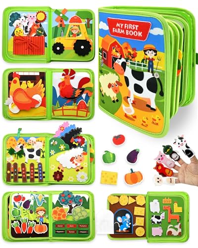 Meafeng Montessori 1 año, 20 en 1 Busy Board de Actividad, Libro Interactivo Juguetes Montessori para niños 1 2 3 4 5 6 años, 10 páginas Animales Granja