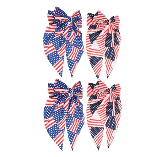 TOYANDONA Accesorios el Cabello Patrióticos de 4 Piezas para Mujeres y Niñas con Moño de Tela Ligera y Diseño de Rayas y Estrellas para Eventos del Día