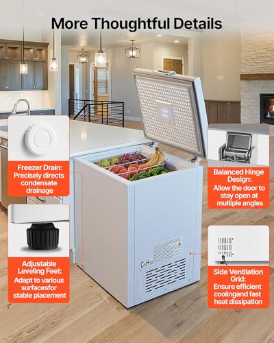 Image of VEVOR Chest Freezer, 5 Cu.ft Compact Deep Freezer, Free Standing Top Open Door Chest Freezers with 2 Removable Baskets & Adjustable Thermostat - Energy Saving, Low Noise & Garage Ready, White