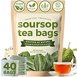Tropical Teahouse 40 PREMIUM Soursop Leaves Tea Bags - 2.82oz - Natural & Pure, Gluten Free, Caffeine Free, Sugar-Free, Eco-conscious Packaging with Bamboo Tea Tong