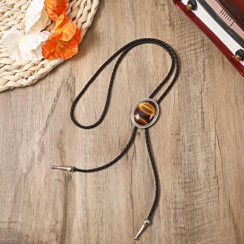 Image of ElevateTech Bolo Tie for Men Western Cowboy Bolo Tie Necklace Shape Round Ties Supplies Fashion Accessories Western Jewelry Handmade with Alloy Turquoise Cowboy Banquet Birthday (Brown)